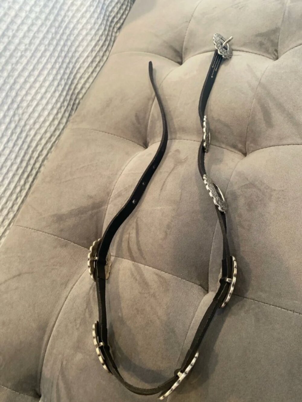 New Lauren Ralph Lauren Black Leather Adjustable Concho Belt XS - Picture 5 of 7